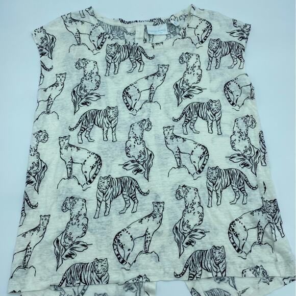 Cynthia Rowley Top Animal Print Linen Asymmetrical Hem Medium - Picture 4 of 10